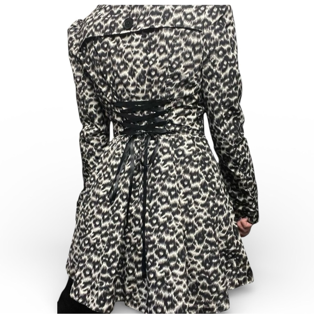 Y2K vintage Womans Leopard print corset Trench Coat mobwife steampunk romantic L